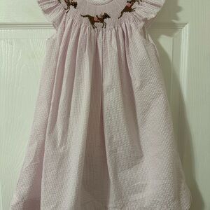 Pink Searsucker Horse Smocked Dress